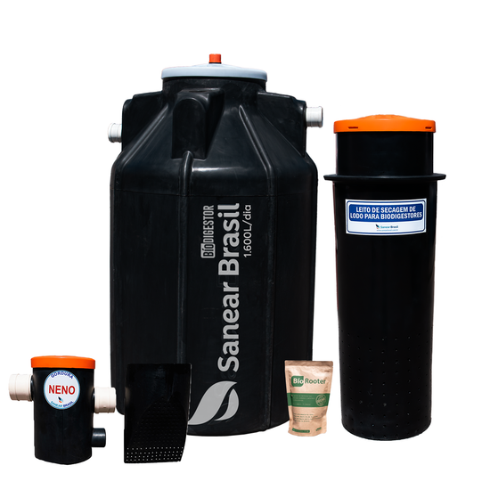 Kit biodigestor 1600L com leito e gordura Sanear Brasil