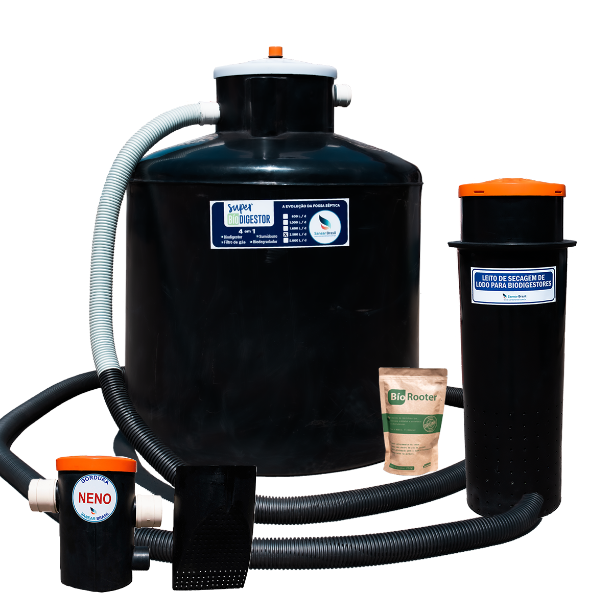 Kit super biodigestor de 2500L leito e gordura Sanear Brasil